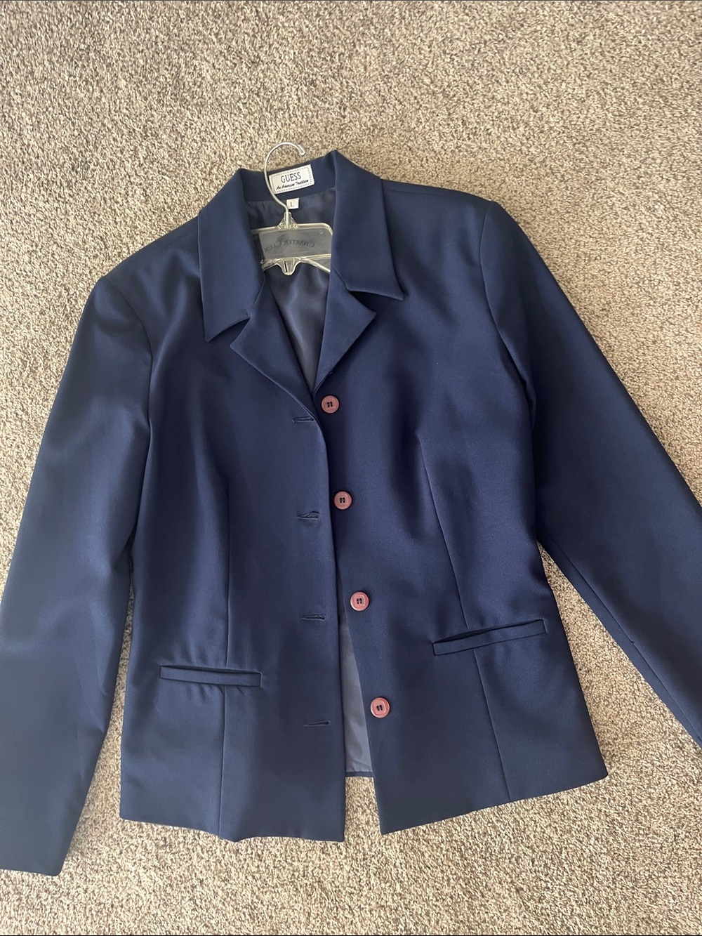 Guess Women's Navy Tailored Blazer with Pink Buttons